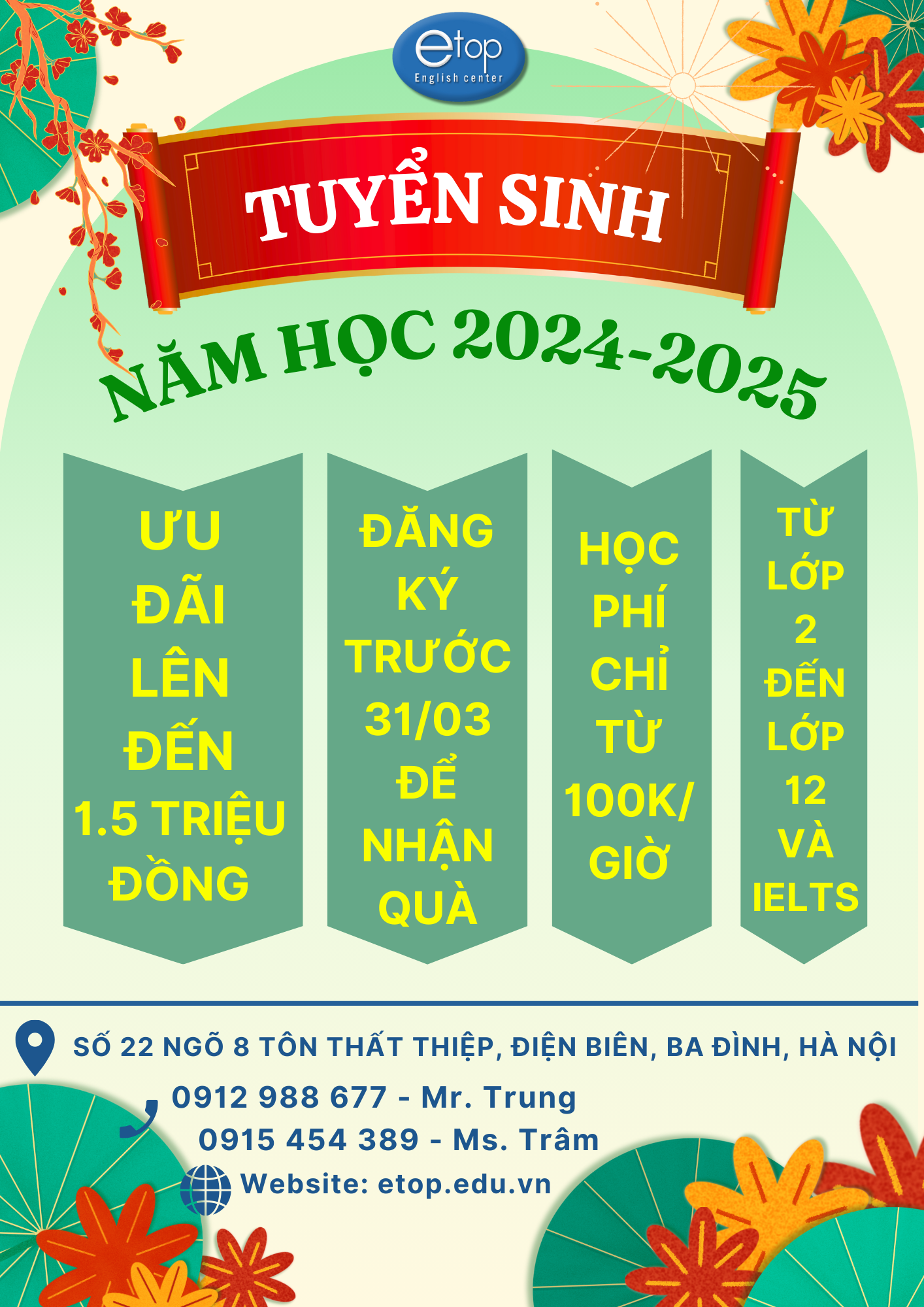 Thông báo tuyển sinh Xuân Ất Tỵ năm học 2024–2025